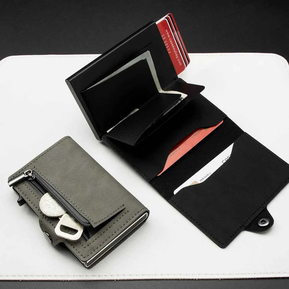 Portefeuille mince cuir avec porte-cartes automatique