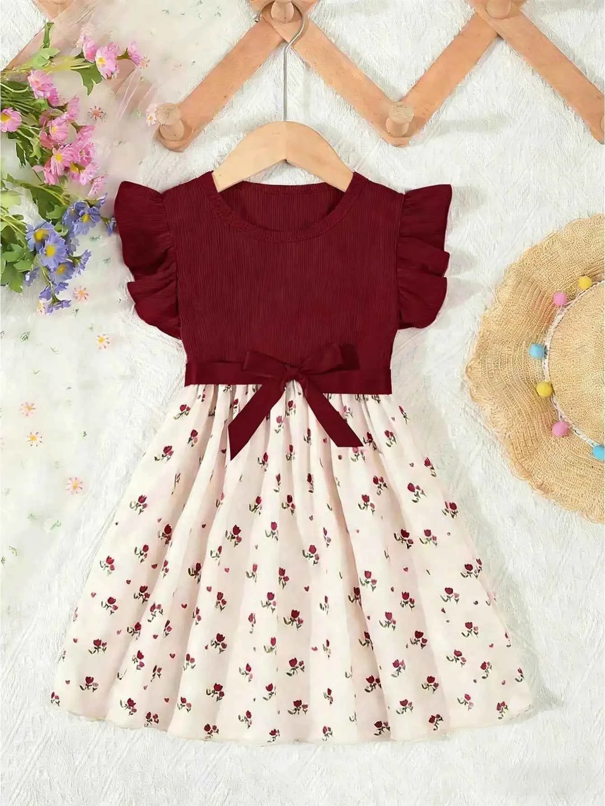 Robe imprimée fille avec ceinture