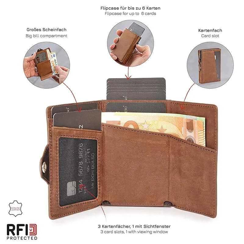 Porte-cartes automatique en cuir avec RFID