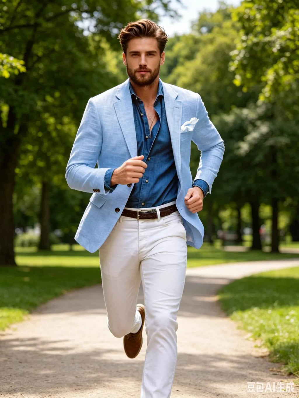 Blazer beige/bleu deux boutons slim