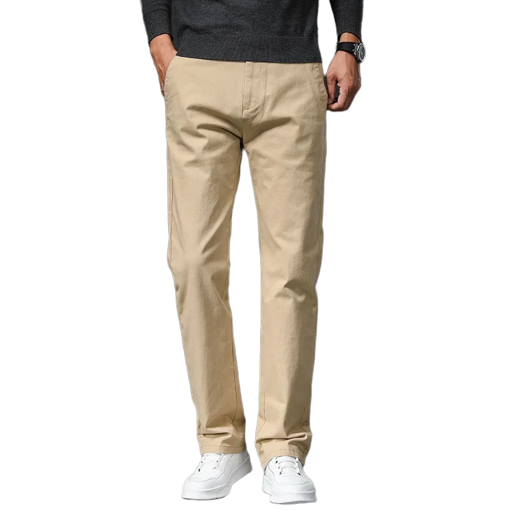 Pantalon chino homme droit en coton stretch, kaki