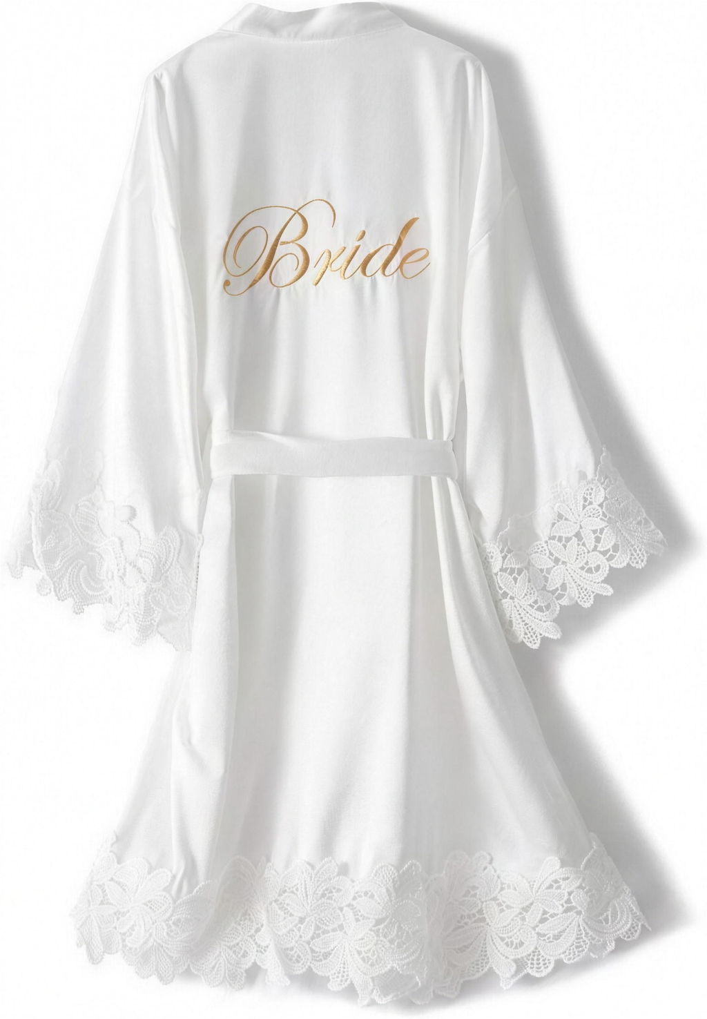 Peignoir demoiselle d'honneur satin dentelle - image HD