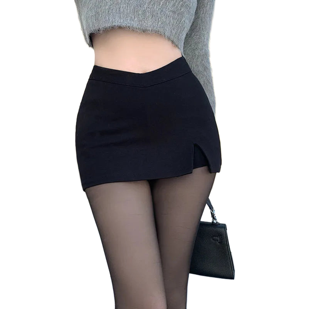 Jupe courte noire fendue taille haute
