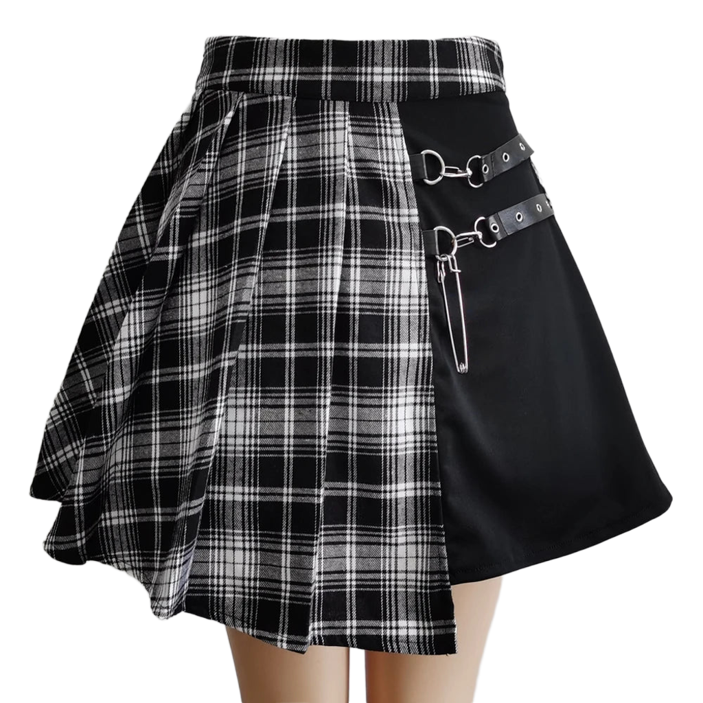 Jupe plissée courte à carreaux, taille haute et chic